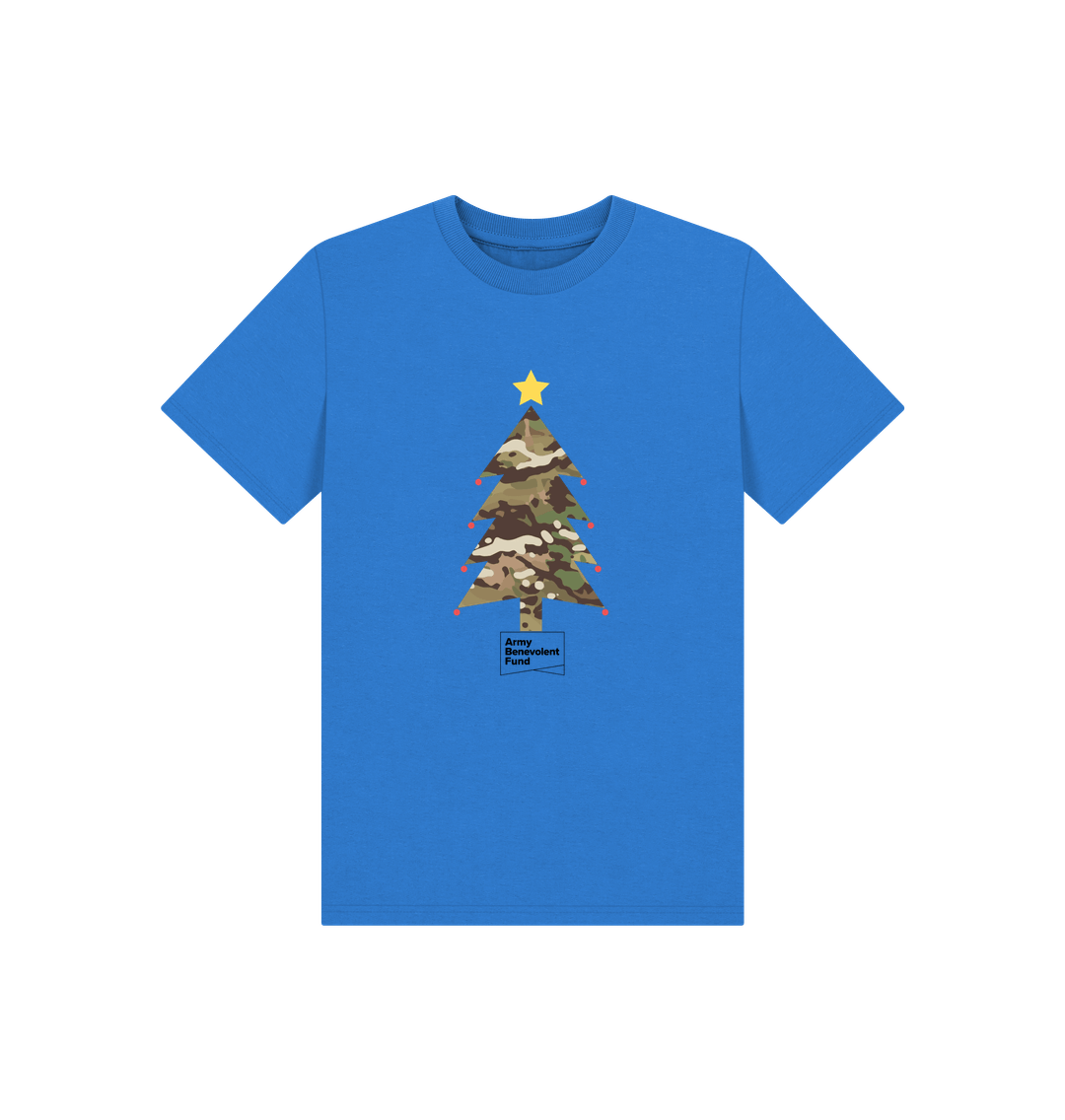 Bright Blue Kids camouflage Christmas tree T-shirt