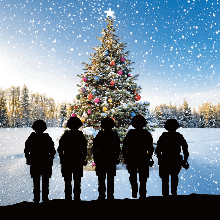 Soldier silhouettes by Christmas tree pack of 10 Christmas cards - Army Benevolent Fund